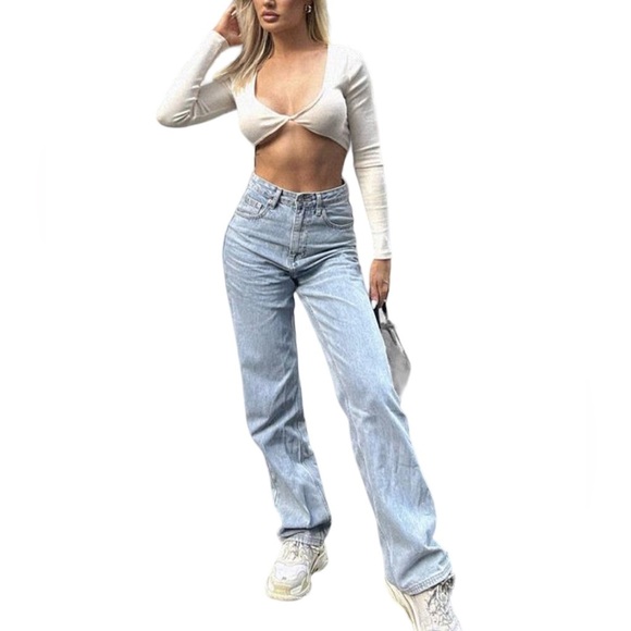 Who's That Girl Straight Leg Denim Jeans Washed Blue - Picture 3 of 9